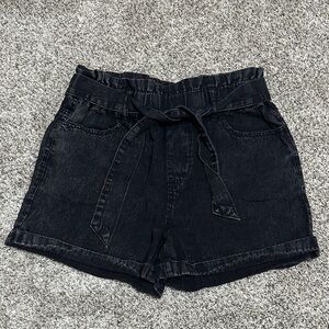 Women’s High Waisted Black Paper Bag Shorts